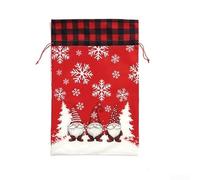 Sacchetto regalo natalizio in flanella con coulisse, per Babbo Natale della foresta, per bambini (tre rudolfi rossi)