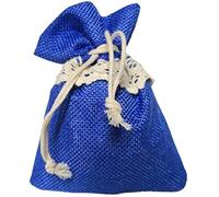Sacchetto stoffa juta con merletto e tirante 10x12 cm portaconfetti bomboniera matrimonio comunione battesimo nascita cresima elegante rustico cerimonia decorazione shabby chic (Blu, 30 Pz)