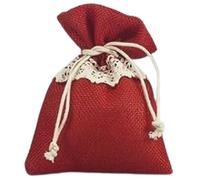 Sacchetto stoffa juta con merletto e tirante 10x12 cm portaconfetti bomboniera matrimonio comunione battesimo nascita cresima elegante rustico cerimonia decorazione shabby chic (Rosso, 30 Pz)