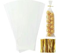 Sacchetto Trasparente Lungo per Caramelle e dolcetti, Biscotti e Lecca-Lecca in cellophane, Confezione Regalo in plastica per Alimenti, Decorazioni per Matrimoni e Compleanni, 100-500 Pezzi