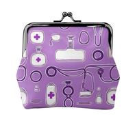 Sacchetto viola della moneta della serratura del bacio delle donne della stampa del modello dell'infermiera, mini portafoglio per le carte e il rossetto, borsa compatta morbida