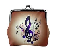 Sacchetto viola della moneta della serratura del bacio delle donne della stampa delle note musicali, mini portafoglio per le carte e il rossetto, borsa compatta morbida