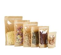 Sacchi a chiusura lampo, 100 pezzi Sacchetto di carta kraft trasparente con parte anteriore spessa, for tè alle noci, autoportante, chiusura lampo(10x15x3cm)