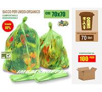 SACCHI COMPOSTABILI BIODEGRADABILI PER RACCOLTA UMIDO-ORGANICO CM 70x70 (70 litri) - SCATOLA DA 100 SACCHETTI