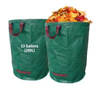 Sacchi da giardinaggio 2x 200L - Raccogli foglie da giardino, sacchi per rifiuti da giardino pieghevoli con manici, impermeabili, in polipropilene (PP), robusti, antistrappo e riutilizzabili