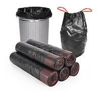 Sacchi della spazzatura extra forti con cordino - 5 rotoli da 15 l, resistenti agli strappi, colore nero, senza profumo per ufficio o casa (45 x 50 cm, 75 pezzi)