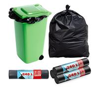 Sacchi della spazzatura in alluminio nero extra forte, 240 l, 100x125 cm, 4 rotoli da 10 pezzi, estremamente resistenti agli strappi, colore nero, materiale HDPE, la casa, riparazione