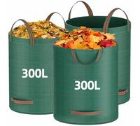 Sacchi Giardinaggio 3x300L Raccogli Foglie da Giardino Resistenti con 4 Maniglie e Barre di Supporto - Sacchi per Rifiuti Impermeabili Antistrappo Pieghevoli Riutilizzabili per Foglie Erba Detriti