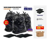 Sacchi Neri Spazzatura Grandi e Resistenti cm 90x120 (120 litri) Scatola da 120