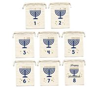 Sacchi per calendario per decorazioni Hanukkah, 8 tasche con coulisse in cotone e lino per Rosh Hashanah per regali di feste, beige 5, 12x7, 09 pollici