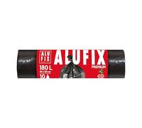 Sacchi per la spazzatura ALUFIX PRO in LDPE extra resistenti/ 180 l - 10 sacchi per la spazzatura - 1 rotolo/ 45 μm/Nero/ 80×120cm/ cantieri edili o grandi lavori di pulizia