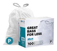 Sacchi per la spazzatura Plasticplace su misura compatibili con il codice P di Simplehuman (100 pezzi) Sacchi per la spazzatura con coulisse bian