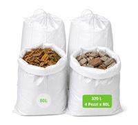 Sacchi per Macerie e Rifiuti da Giardino - 80L x 4 Pezzi - Sacchi in Polipropilene con Cordino - 60x80 cm - Impermeabili per Scarti Edili, Foglie, Erba e Carbone