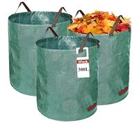 Sacchi per rifiuti da giardino, 300 L x 3 sacchi da giardino, resistenti, con manici, sacchetti da giardino riutilizzabili, sacchetti riciclabili per foglie, spazzatura, sporco, sacchi per la