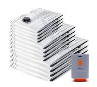 Sacchi Sottovuoto con Pompa Senza Fili - Set da 12 Pezzi (4x40x50cm, 4x50x70cm, 4x60x80cm) Riutilizzabili per Abiti, Viaggio e Conservazione, Include Pompa Elettrica Ricaricabile