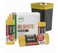 Sacchi Spazzatura 70x110 cm Giallo - 60 sacchetti 110 Litri per l'indifferenziata, Resistenza Extra - Ideali per Casa e Ufficio Prodotto Made in Italy