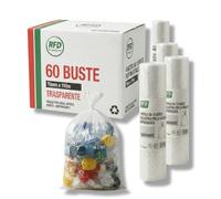 Sacchi Spazzatura 70x110 cm Trasparente - 60 sacchetti 110 Litri per l'indifferenziata, Resistenza Extra - Ideali per Casa e Ufficio Prodotto Made in Italy