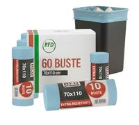 Sacchi Spazzatura 70x110 Grandi 60 buste 110 Litri - Buste Immondizia Extra Resistenti Antigoccia per Raccolta Differenziata Condominiale Plastica Riciclata Trasparenza a Norma - RFD