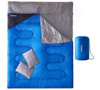 Sacco a pelo, 3-4 stagioni, sacco a pelo da campeggio, per adulti, bambini, ragazze e ragazzi, per escursioni, tempo freddo, attrezzatura da viaggio leggera e calda (blu grigio, matrimoniale, 220 x