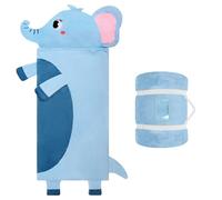 Sacco a Pelo Bambini Sfoderabile con Cuscino, Nap Mat Caldo in Peluche a Forma di Elefante, Sacco Nanna Grande Pieghevole per Interno Esterno Campeggio, 170x70cm, Blu