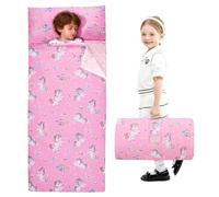 Sacco a pelo caldo per bambini con cuscino rimovibile, pieghevole, per ragazze e ragazzi, coperta con doppia cerniera, per campeggio, scuola, asilo (unicorn)