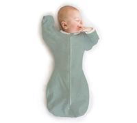 Sacco a pelo di transizione SwaddleDesigns con maniche a mezza lunghezza e polsini a guanto, giada m lange con finiture a pois, taglia piccola 0-