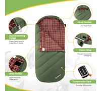 Sacco a pelo KingCamp per adulti, per climi freddi e caldi sacchi a pelo in flanella impermeabili portatili extra larghi grandi e alti XL, Essent