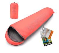 meteor Sacco a Pelo Mummia Ideale per Bambini - Campeggio Viaggio Escursioni Trekking Albergo Treno - leggero Compatto con Sacco a Compressione YMER ((130 + 25) x 60/40 cm, Arancio fluo/grigio)