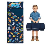 Sacco a Pelo per Bambini con Cuscino e Doppia Cerniera, 150x60 cm Nap Mat per Bambini, Ideale per Casa, Asilo, Scuola Materna e Campeggio, Astronauta razzo
