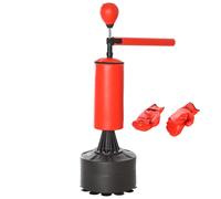 Sacco da Boxe ad Altezza Regolabile 88x48x155-205 cm con Punching Ball e Base Riempibile Rosso e Nero