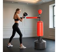 Sacco da Boxe ad Altezza Regolabile con Punching Ball e Base Riempibile, 88x48x155-205 cm, Rosso e Nero