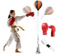 Sacco da boxe con supporto, set di palline reflex da 5,6 cm, forte rimbalzo e allenamenti dinamici, attrezzatura da boxe regolabile in altezza, forte rimbalzo per alleviare lo stress, palestra a casa