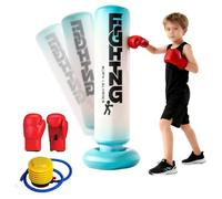 Sacco da boxe da 180 cm, autoportante, sacco da boxe gonfiabile, con guantoni da boxe, pompa UNE con azione rimbalzante, base non cade per karate Gym