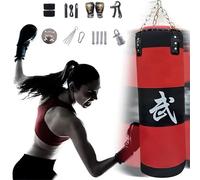 Sacco Da Boxe Da Muro,15PCS Set di sacchi da boxe da appendere,non riempiti,pesanti sacco boxe set da boxe con fasce Rotazione a 360°per Muay Thai (Rosso, 80cm)