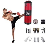 Sacco Da Boxe Da Muro,15PCS Set di sacchi da boxe da appendere,non riempiti,pesanti sacco boxe set da boxe con fasce Rotazione a 360°per Muay Thai (Rosso, 60cm)