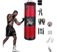 Sacco Da Boxe Da Muro,15PCS Set di sacchi da boxe da appendere,non riempiti,pesanti sacco boxe set da boxe con fasce Rotazione a 360°per Muay Thai (Rosso, 120cm)