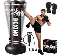 Sacco da Boxe da Terra,190cm Sacco da Boxe per Adulti Gonfiabile con Guantoni e Pompa, Gonfiabile Pungiball Bambini per Kickboxing, Karate, Boxing Bag da Casa e Ufficio