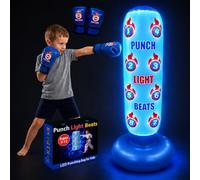Sacco da boxe per bambini con luci LED che cambiano colore, musica integrata e 8 bersagli, set da boxe gonfiabile, per bambini dai 3 ai 12 anni, con guantoni da boxe e pompa (batterie non incluse