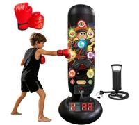 Sacco da boxe per bambini, resistente, resistente, 100.000 pezzi, nero | Aiuta i ragazzi di 4-12 anni a rilasciare energia: con punteggio, luce, musica, 4 modalità di gioco: sacco da boxe gonfiabile