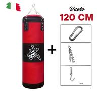 Sacco Da Boxe Vuoto Nero Rosso 120 Cm Allenamento Pugilato MMA Kick Boxing Ganci