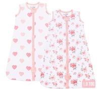 Sacco nanna 1.0 TOG, in cotone biologico, con cerniera a due vie, Swaddle Transition, sacco a pelo per neonati, neonati, ragazzo, 2 pezzi, 0-6 mesi, 1.0 TOG Fiori/cuori (confezione da 2), Small (0-6