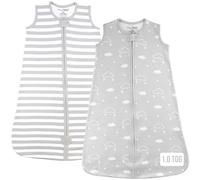Sacco nanna 1.0 TOG, in cotone biologico, con cerniera a due vie, Swaddle Transition, sacco a pelo per neonati, neonati, ragazzo, 2 pezzi, 6-12 mesi, 1.0 TOG Clouds/Stripes (confezione da 2), Medium