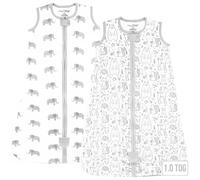 Sacco nanna 1.0 TOG, in cotone biologico, con cerniera a due vie, Swaddle Transition, sacco a pelo per neonato, neonato, ragazzo, 2 pezzi, 12-18 mesi, 1.0 TOG Animali/elefanti (confezione da 2), Large