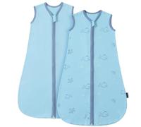 Sacco Nanna Neonato PewinGo 0.5 TOG 0-6 Mesi | 2 Pezzi in Cotone 100% | Coperta Indossabile con Doppia Cerniera | Morbido, Traspirante & Lavabile in Lavatrice - Blu