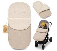 Sacco passeggino invernale nanna 90x45 cm - coprigambe universale neonato termico per cybex yoyo e altri passeggini perfetto per ragazzi e ragazze Minky Beige con stelle bianche