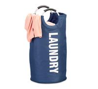 Relaxdays Sacco Portabiancheria Pieghevole, con Manici, Contenitore per Biancheria Rotondo, 60 l, HxØ: 70 x 38 cm, Blu, Poliestere