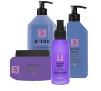Sacha Care Expert Lissage Velvet - Shampoo 500 ml, maschera per capelli 500 ml, B-tox 1000 ml e leave-in con cheratina, olio di argan e proteine della seta, set da 4 pezzi