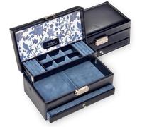 SACHER Astuccio per Gioielli Helen/florage/Blu/Cuoio/Handmade in Germany