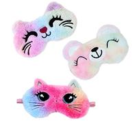 SacJkt 3 pcs mascherina per dormire occhi bambini, mascherina occhi per dormire gatto orso tigre, lanuginoso maschera per bambini ragazze donne dormono viaggio pisolino (colorato)