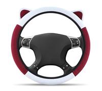 SacJkt Coprivolante, Copri volante per Auto Donna con Carino a Orecchie, Interno Antiscivolo, Coprivolante Universale per Auto per Quattro Stagioni(Rosso e Bianco)